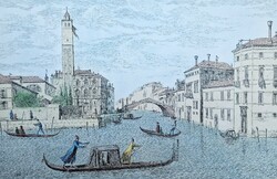 Szemethy Imre: Velence - különleges szépségű színezett rézkarc! Canal Grande, Itália, Olaszország