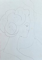 Kozma István: Női portré - tollrajz, 1995, Mezőkövesd