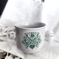 Zsolnay zöld virágmintás, rakásolható Zsolnay teás bögre