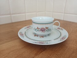 Ritkább mintájú Alföldi Porcelán pasztell virágos reggeliző szett, desszertes tányér és csésze
