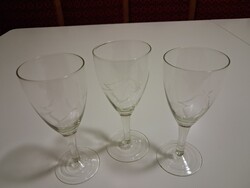 Vintage csiszolt üveg borospohár készlet-3db