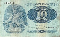 10 krooni korona 1937 Észtország Ritka