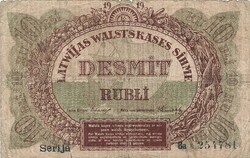 10 rubel rubli rublis 1919 Lettország Ritka