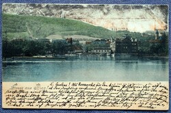 Prága - Ferenc József rakpart ot mutató látkép  - antik litho képeslap  1900 Buda- Pestre küldve