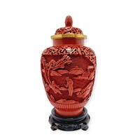 Kínai cinóberlakk zománc váza állványon - 53457