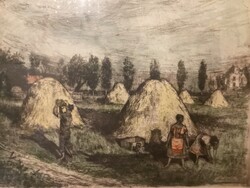 Silberhorn Tibor: Palántázás - színezett rézkarc