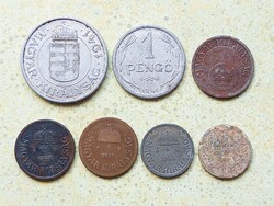 Magyarország 7 db Különböző Érme 2 10 Fillér 1 2 Pengő 1927-1944