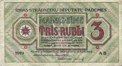 3 rubel rubli 1919 Riga Lettország 1.