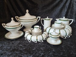 Antik Haas & Czjzek Schlaggenwald zöld arany szecessziós porcelán kávés teás leveses szószos  45db