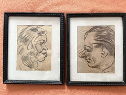 Faragó szignós karikatúrák, 2 db, 20. század első fele
