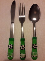 Rozsdamentes evőeszköz garnitúra focis kanál villa kés, 3 db.