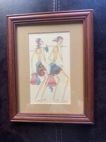 Ázsiai  pasztel kép  kézjeggyel ellátva