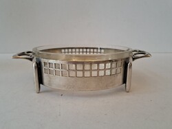 Argentor art deco/szecessziós ezüstözött kínáló eredeti hibátlan üvegbetét cukortartó bonbonier