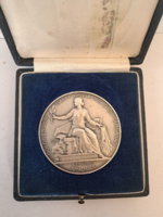 Berán Lajos ezüstözött bronz plakett, érme eredeti dobozában Goldberger-Bemberg kirakatverseny 1930