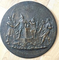 Millenniumi emlék 1896 - A HONFOGLALÓK 896 VÉRSZERZŐDÉS Nagyméretű Bronz Fali relief RITKA