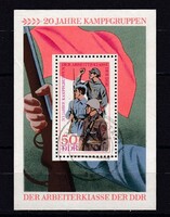 DDR 1973 Postatiszta Bélyeg Blokk Munkásőrség Munkásosztály Harci Csoportjai 20. Évfordulója