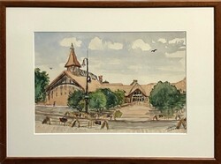 Kovács Ernő (1940- ) Veresegyháza, 2017 - művészi akvarell munka keretezve