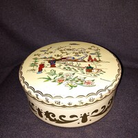 Keleti motívumos, angol, fedeles fém doboz, tároló, kekszes/süteményes doboz. Díszdoboz.