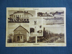 Képeslap,Tótkomlós,Komló szálló,strand,templom,érpatak látkép,részlet,Dévényi kereskedés kiadá,1944-