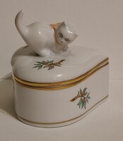 Herendi porcelán macskás bonbonier, jelzett, ritkaság