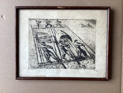 Komlós jelzéssel : Tutajosok , rézkarc , üvegezett kertben .