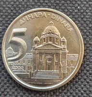 Jugoszlávia 5 dinár 2002 (ZU54)