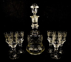 ANTIK CSISZOLT ÉS MARATOTT MINTÁS KRISTÁLY LIKŐRÖS POHÁR SZETT CSISZOLT DUGÓS PALACKKAL !