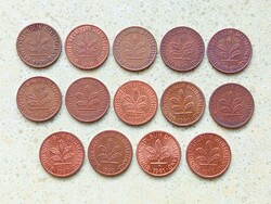Németország NSZK 14 db Különböző Érme 1 Pfennig 1950-1994