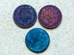 Ferenc József 3 db Különböző Érme 1 Krajcár 1868 1878 1879 Magyar Körmöcbánya