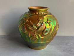 Zsolnay Sinkó váza. Nagyon szép eozin égetéssel. Nagyméretű, hibátlan, régi kerámia.