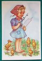 Húsvéti üdvözlő képeslap, gyerekek, Grafika: Tury József