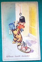 Antik húsvéti grafikus üdvözlő képeslap, gyerekek, írott, 1940