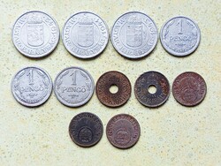 Magyarország 11 db Különböző Érme 10 20 Fillér 1 2 Pengő 1940-1944