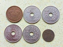 Dánia 6 db Különböző Érme 5 25 50 Öre 1966-1990