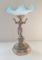 Antik olasz ezüst figurális tálaló, csiszolt üvegtállal – Genova, 1824–1872, 800 ezüst, 828 g