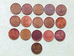 Kanada 16 db Különböző Érme 1 Cent 1963-2001