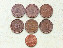 Németország NSZK 7 db Különböző Érme 1 2 Pfennig 1958-1991