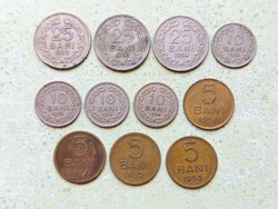 Románia 11 db Különböző Érme 5 10 25 Bani 1952-1957