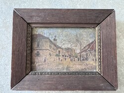 Antik városkép keretben – Trencsén jellegű, kézzel színezett , kb. 1900