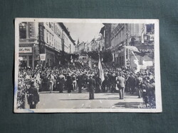 Képeslap,Románia,Târgu Mureș,Marosvásárhely felszabadulása,Bólyai utca tüntetés ,1940-