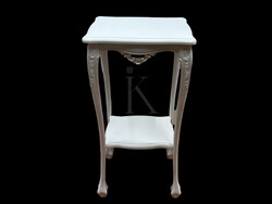 Antik stílusú faragott, fa posztamens kis két szintes téglalap alakú asztalka