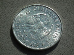 Németország, horogkeresztes ezüst birodalmi 5 Márka (Reichsmark), templomos, 1934 G