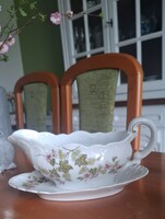 Romantikus virágmintás porcelán szószos tál mártásos kiöntő, hibátlan vintage elegancia