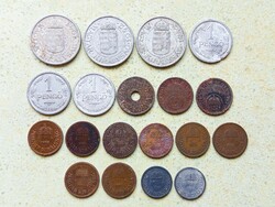 Magyarország 19 db Különböző Érme 2 10 20 Fillér 1 2 Pengő 1926-1944