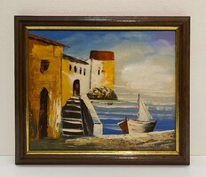 Nyarat idéző tengerparti látkép ábrázolás keretezve