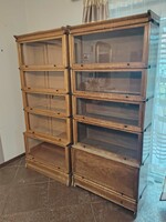 Antik, régi, fémpántos Lingel Károly elemes könyvesszekrény, könyvespolc, 2 db