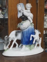 Alt Német,Germany Fasold & Stauch Bock Wallendorf 1935-1945,Kecskék,Anya Gyerekkel Porcelán Figura.
