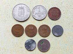 Magyarország 9 db Különböző Érme 2 10 Fillér 1 2 Pengő 1894-1944