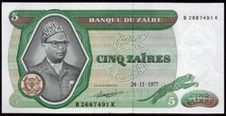 Zaire 5 zaires UNC 1977