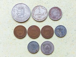 Magyarország 9 db Különböző Érme 2 10 Fillér 1 2 Pengő 1894-1944